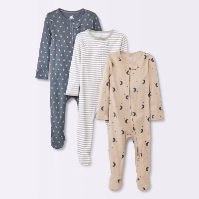 Baby 3pk Cotton Moons Sleep N' Play - Cloud Island™ Gray