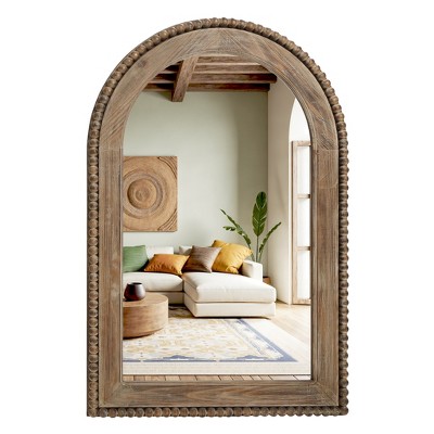 LuxenHome Arch Wall Mirror, 26"x40" Wood Framed Decor Mirror Wall, Farmhouse Large Decorative Wooden Mirror for Bathroom Bedroom Entryway Brown