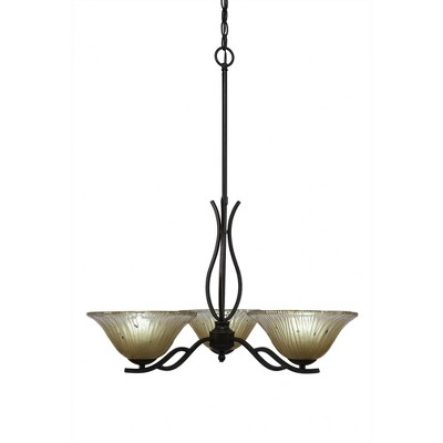 Toltec Lighting Revo 3 - Light Chandelier in  Dark Granite with 10" Amber Crystal  Shade