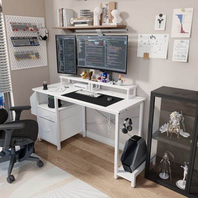 PAGED Computer Desk Modern Office Desk with Monitor Stands, Storage Drawers and Side Pocket for Work, Removable Design