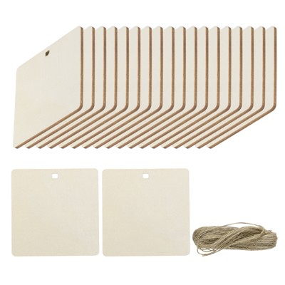 Unique Bargains Rounded Rectangle Blank Wood Tags with Hole and 32.8 Ft Rope 20 Pcs