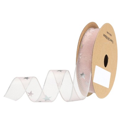 Unique Bargains Gift Wrapping Wide Star Sheer Wired Sparkly Chiffon Ribbon 1 Pc