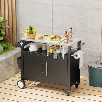 ORRD Outdoor Grill Cart with Wheels & Storage | BBQ Island Table with Spice Rack | Patio Furniture Rolling Cart