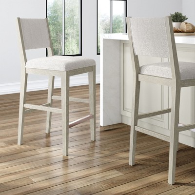 Plank+Beam 30" Counter Bar Stool, Solid Wood Modern Kitchen Stools with Cushion