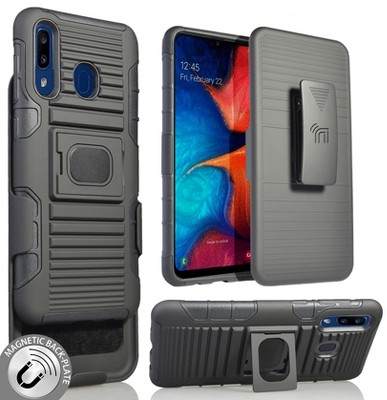 Nakedcellphone Combo for Samsung Galaxy A20, A30 - Ring Grip/Stand Case and Belt Clip Holster - Black
