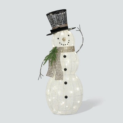 42" Philips LED White Champagne and Black Glitter String Snowman Novelty Indoor/Outdoor Sculpture Twinkling Pure White Lights