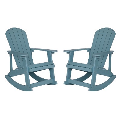 Emma and Oliver Set of 2 Marcy Classic All-Weather Poly Resin Rocking Adirondack Chairs with Stainless Steel Hardware for Year Round Use