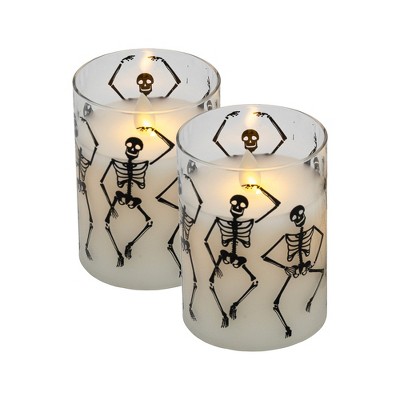 LumaBase Battery-Operated LED Glass Candles with Flickering Flame, Graveyard Dance - Set of 2