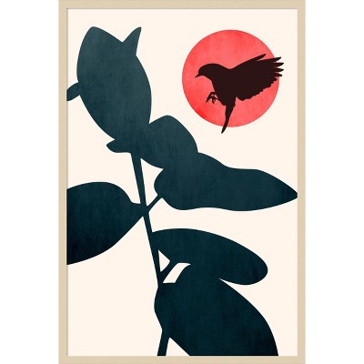 Amanti Art Japanese Bird by Eins Kubistika Wood Framed Wall Art Print