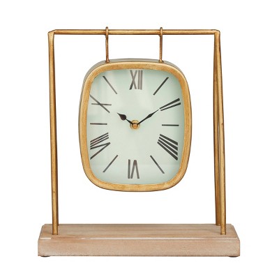 11"x10" Wood Pendulum Clock with Wood Base Gold - Olivia & May: Silent, Farmhouse Style Mantel Timepiece