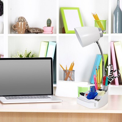 Gooseneck Organizer Desk Lamp with iPad Tablet Stand Book Holder and Charging Outlet - LimeLights