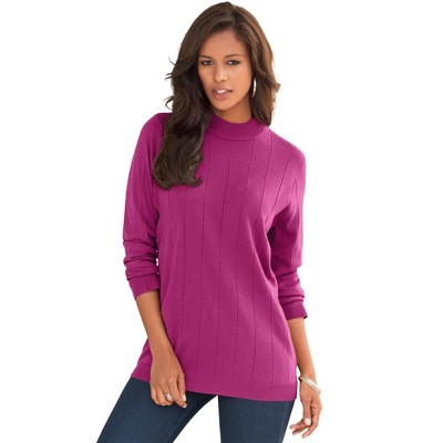 Roaman's Plus Size Drop Needle Mockneck Lightweight Sweater Knit