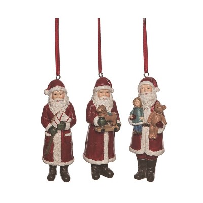 Transpac Set of 3 Resin Wood Texture Santa Ornaments Christmas Tree Decorations for Home Holiday Decor