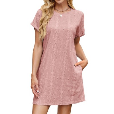 Clearlove Womens Casual Short Sleeve Crewneck T-Shirt Dress  Loose Flowy Mini Dresses with Pockets