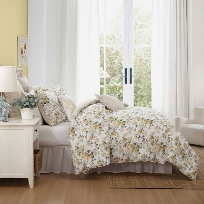 Laura Ashley Roses Gold Full/Queen 7pc Comforter Sham Bonus Set