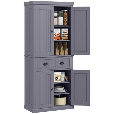 HOMCOM 72" Traditional Freestanding Kitchen Pantry Cabinet Cupboard with Doors and 3 Adjustable Shelves
