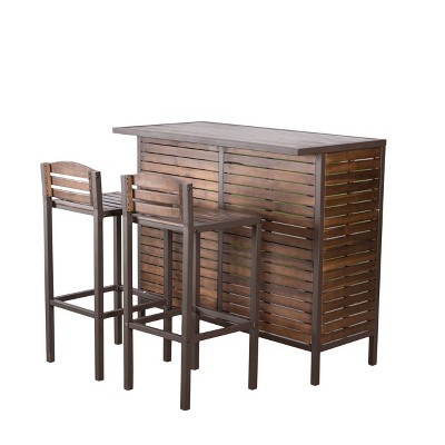 GDFStudio Darnel Outdoor Acacia Wood 3 Piece Bar Set, Dark Brown