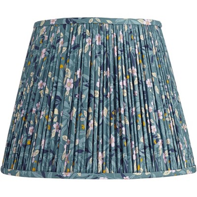 Springcrest Misha 9" Top x 14" Bottom x 11" High x 11" Slant Print Lamp Shade Replacement Large Blue Empire Farmhouse Pleated Floral Spider Harp