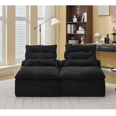 Airsurfer Black Modular Sofa, Soft Corduroy Fabric, Neck & Lumbar Pillows, 2-Seater Lounge Chair, for Reading or Living Room