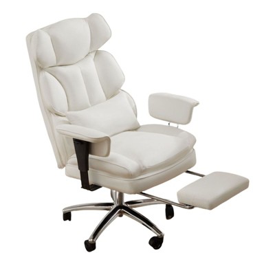 SEVOBAL Task and Office Chairs Office Chair with Footrest, High Back PU Computer Chair with Lumbar Support for Home, Office, White, 33"*25"*17"