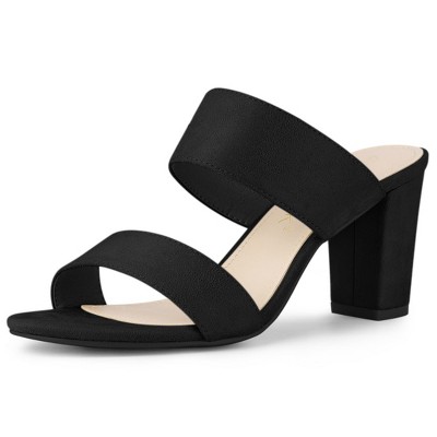 Allegra K Women's Faux Suede Opened Toe Block Heeled Slide Sandals