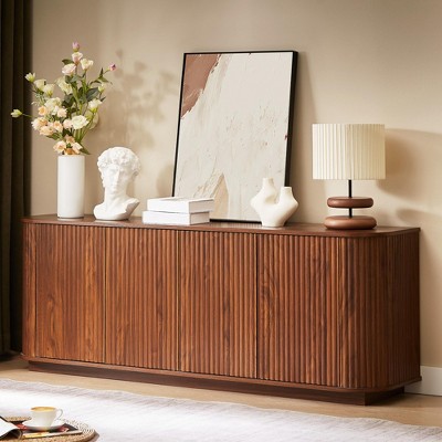 KTMBDW 64" Fluted Buffet Sideboard Cabinet with 4 Doors, Buffet Table TV Stand Wine Bar Storage Cabinet for Dining Room, Living Room