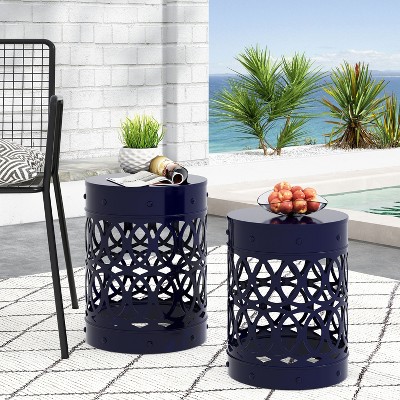 NicBex Outdoor Patio End Tables of 2, Decorative Garden Stool for Indoor Outdoor Heavy Duty Metal Frame Accent Table Modern End Table, Yellow
