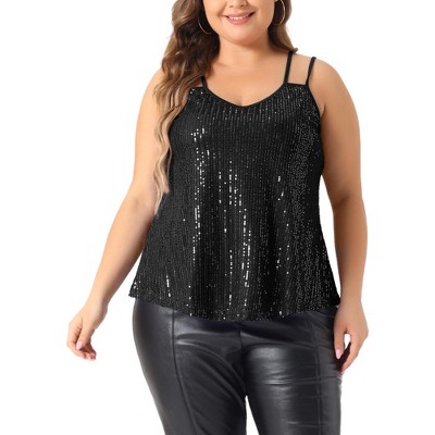 Agnes Orinda Women's Plus Size Sequin Metallic Sparkle Sleeveless Spaghetti Strap Party Prom Camisole