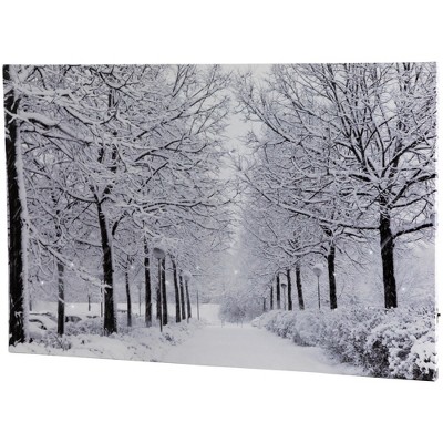 Northlight Fiber Optic Lighted Winter Lane Snowfall Christmas Canvas Wall Art 23.5" x 15.75"