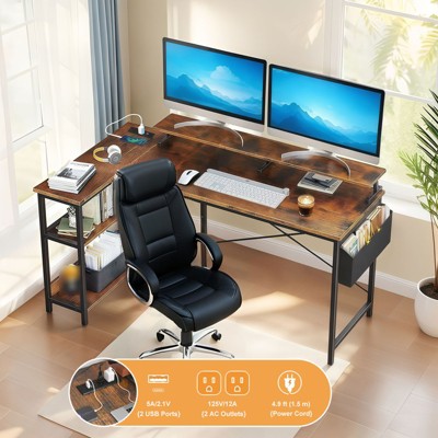 Reversible L Shaped Computer Desk, 47'' Gaming Desk with Monitor Stand & Storage Shelves, Corner Office Desk for Home Office Bedroom Small Space