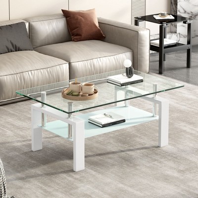 NicBex Modern Rectangular Coffee Table with Tempered Glass Top,2-Layer Glass Center Table for Living Room,Living Room Furniture