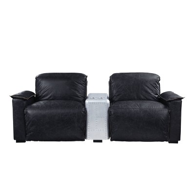 Misezon 86" Recliner Sofas Black Top Grain Leather and Aluminum - Acme Furniture