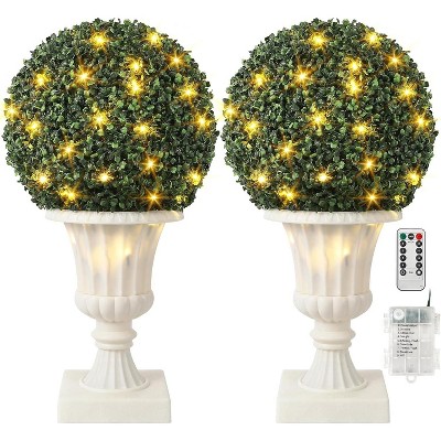 Artificial Boxwood Topiary Ball, 16" Faux Plant Topiary Ball with Lights, for Outdoor Balcony, Backyard Home Decor