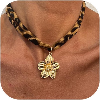 Boho Scarf Necklace with Gold Charms - Starfish, Cross & Flower Beach Jewelry