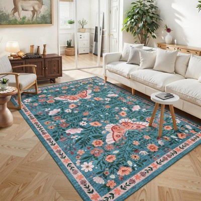 Farmhouse Rugs for Living Room Floor Mats with Non-Slip Backing, Foldable Ultra-Thin Bedroom Carpet