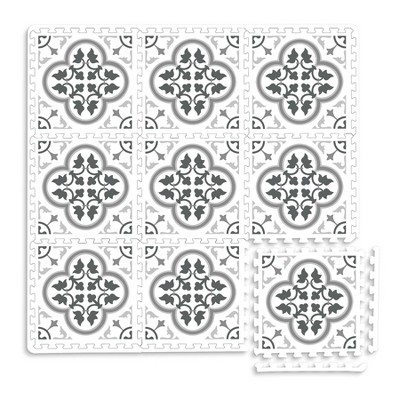 FloorPops 2'10"x2'10" Hamal Interlocking Floor Tiles Gray: Water-Resistant Indoor Floor Mats for Kids', Classic Pattern