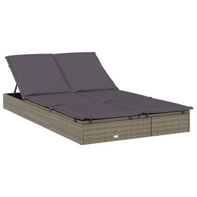 vidaXL Sunbed Grey PE rattan, Steel Double Adjustable Armrests Sunbed