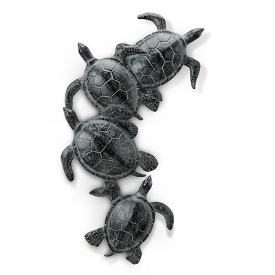 SPI Home Sea Turtle Quartet Wall Hanging – 25" Vertical Marine Wall Art, Hand-Painted Aluminum Coastal Decor with Sculptural Sea Turtle Design