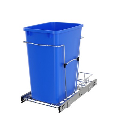 Rev-A-Shelf RV-12KD Series 35-Quart Kitchen Cabinet Pull-Out Waste Container with Rear Storage and Chrome-Plated Wire Bottom Mount