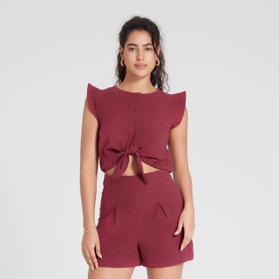 Women's Cap Sleeve Tie-Front Romper - Universal Thread™