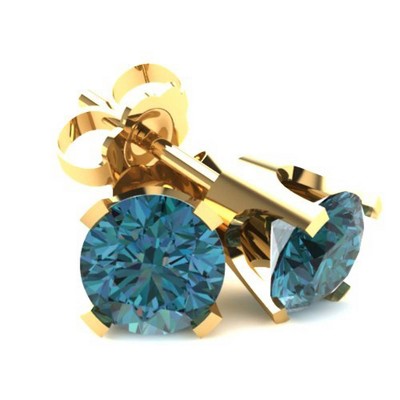 Pompeii3 .25Ct Round Brilliant Cut Heat Treated Blue Diamond Stud Earrings in 14K Gold Classic Setting