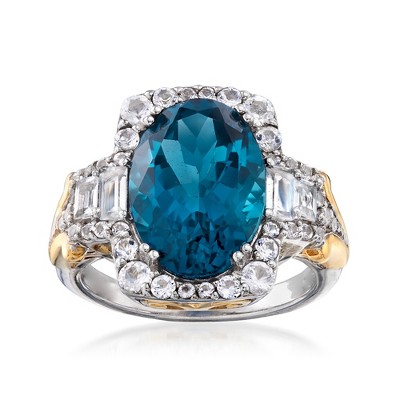 Ross-Simons 6.70 ct. t.w. London Blue and White Topaz Ring in 2-Tone Sterling Silver