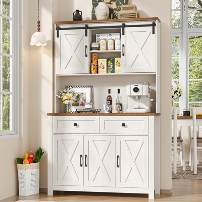 67.7"H Pantry Storage Cabinet with Sliding Barn Doors & Adjustable Shelf, Sideboard Buffet Cabinet