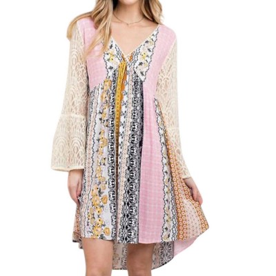 Women's Mixed Print Lace Dress - KORI