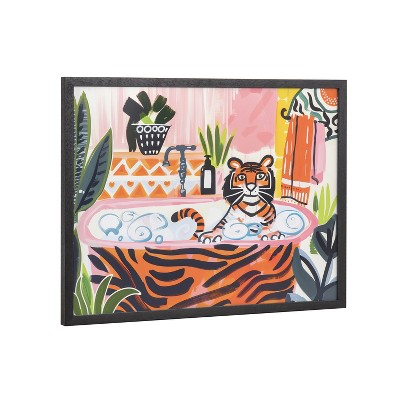 Kate & Laurel All Things Decor 16"x12" Gallery Bold Maximalist Tiger in Bubble Bath Print by The Creative Bunch Studio Black