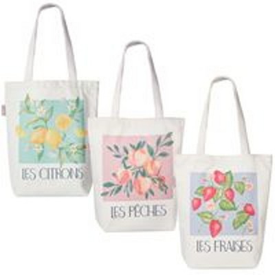 Talented Kitchen 3-Pack Graphic Tote Bags, 15 x 5.5 x 16 Inches, Reusable Grocery Bags with Handles with 3 Designs, (Modern French)