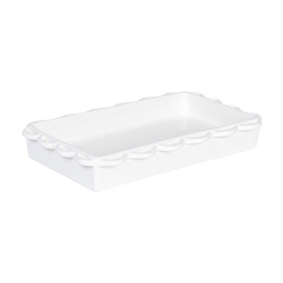 Storied Home Decorative Stoneware Scalloped Napkin Holder, White