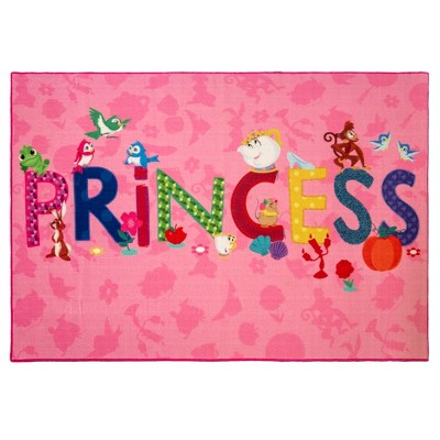Disney Princess 4'6"X6'6" Icons Kids' Rug: Skid-Resistant Nylon for Kids Bedroom Decor