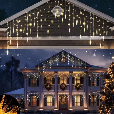 Joyfy 416 LED Christmas Icicle Lights 78 Meteor Drops with 8 Modes 30.2 FT Clear Wire for Indoor Outdoor Holiday, Christmas Eve Night Eaves Decoration