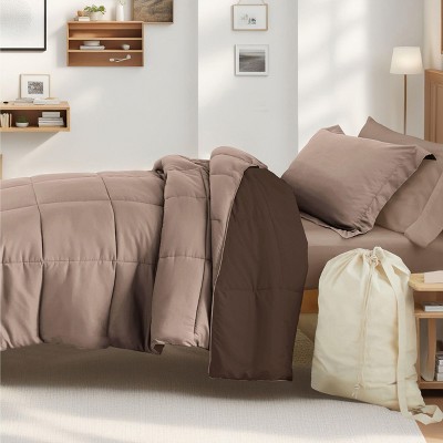 8PC College Essentials TwinXL Bedding Bundle, Reversible Comforter, Solid Sheet Set, Pillows and Laundry Bag - Becky Cameron